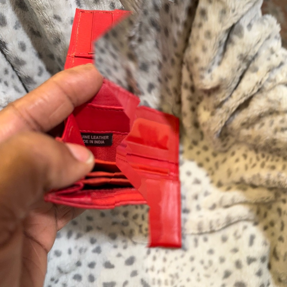 Red Leather Wallet with Flap Closure - Picture 2 of 4
